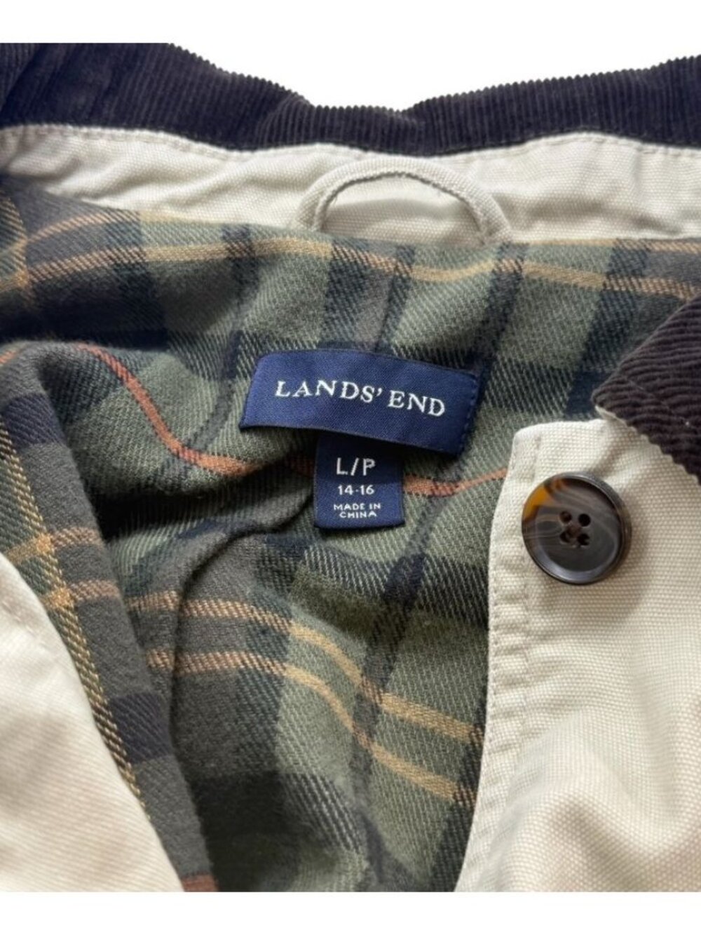 Lands End Womens Barn Chore Jacket Tan Plaid Flannel Lined 100% Cotton Size PL - Picture 10 of 13